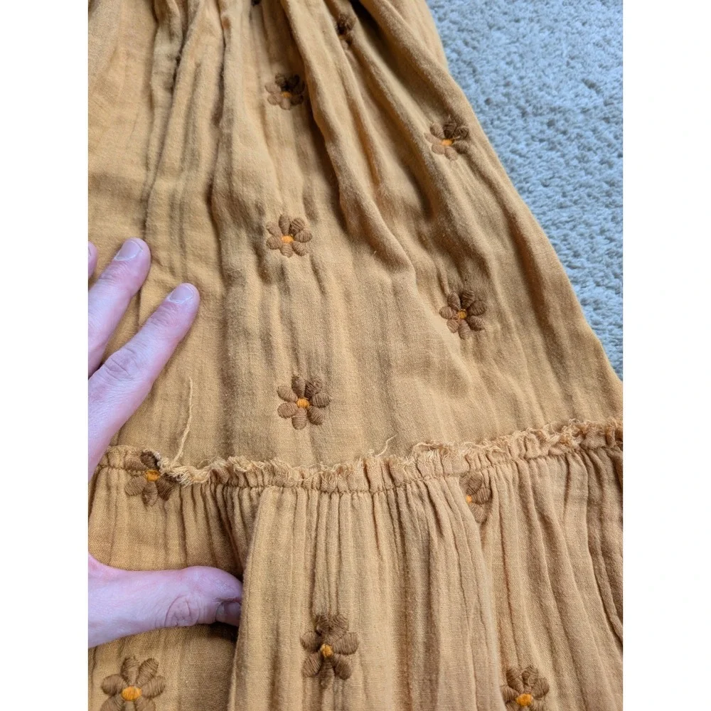 Free‎ People Dahlia Embroidered Maxi Dress Womens Large Yellow Gold Floral - Picture 4 of 11